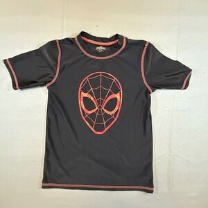 Marvel Spider-Man Boys Rash Guard Swim Shirt Black Red Mask Size M Medium 1759
